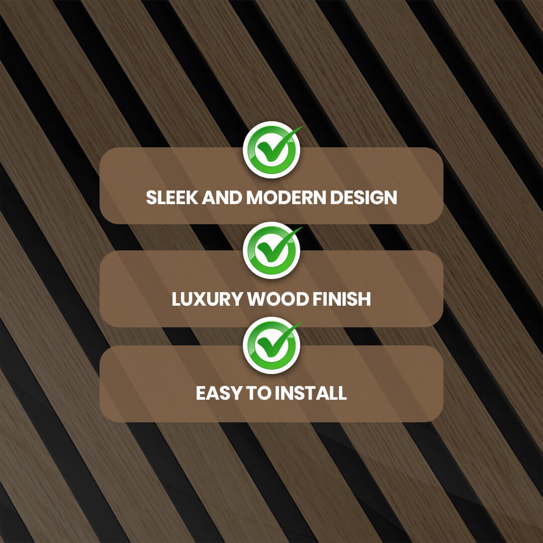White oak acoustic slat wood panel features