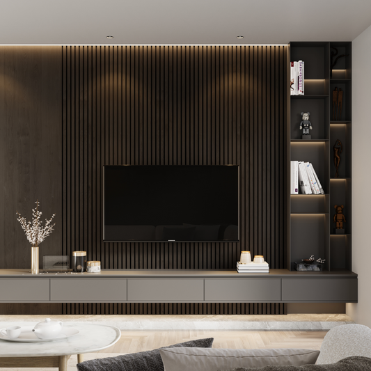 Luxury Charcoal Oak Acoustic Slat Natural Wood Wall Panels