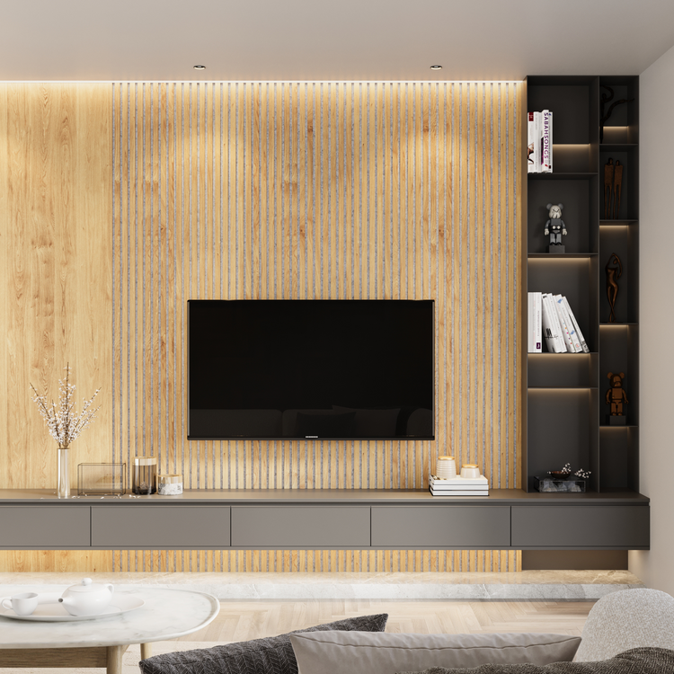 White acoustic wall panels in TV room